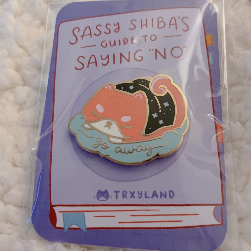 BNWT Tryxland Sassy Shiba Series Enamel Pin 'Go Away'